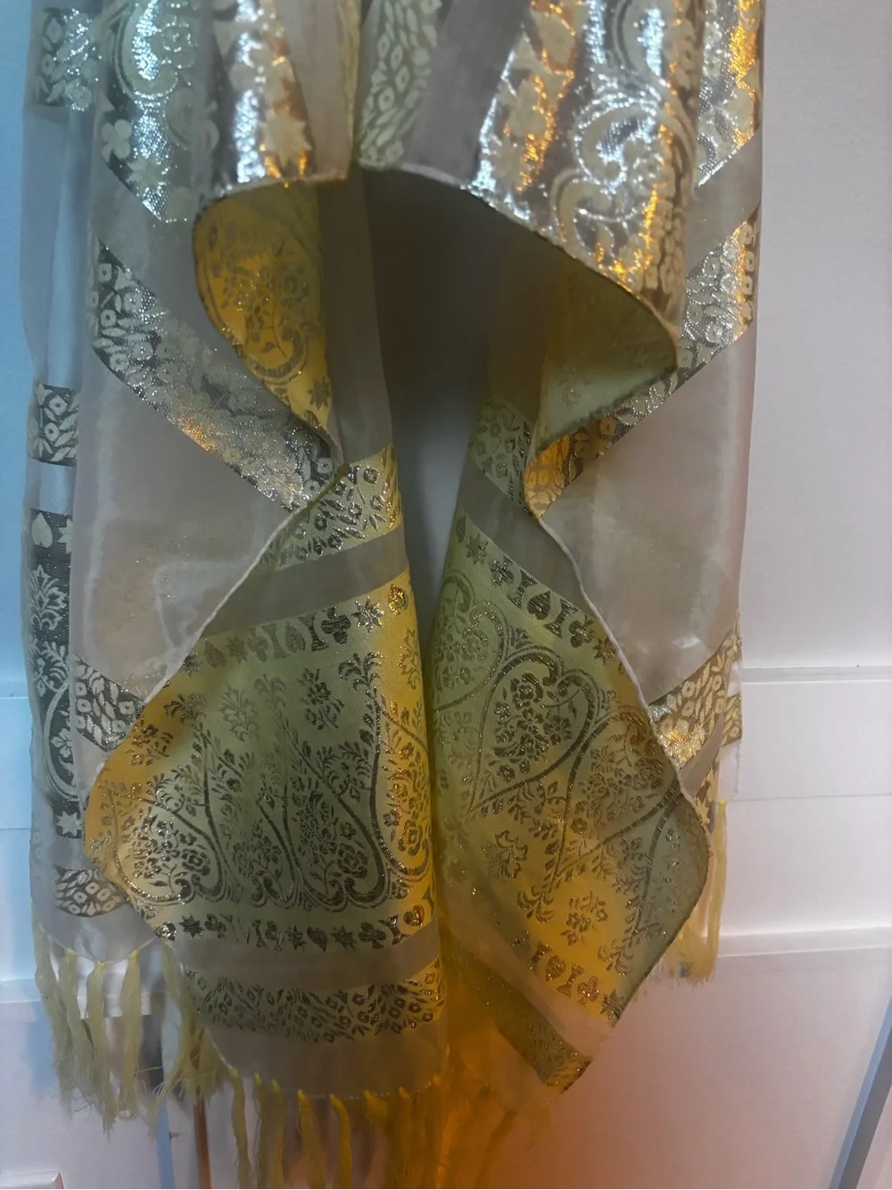 metallic zari brocade shawl featuring traditional intricate paisley (buta)